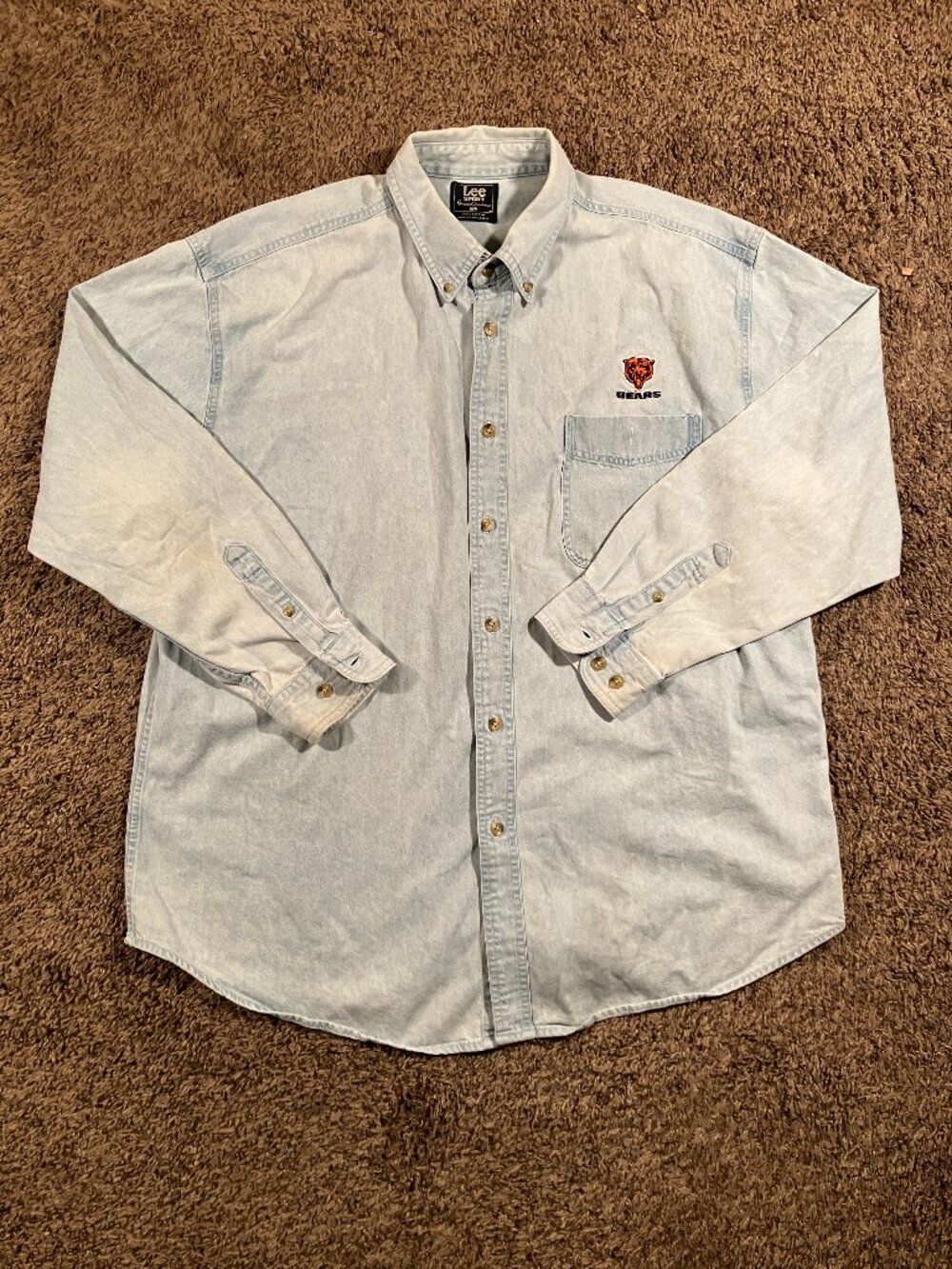 Vintage Lee Sports Chicago Bears Button Up Long Sleeve Denim Shirt XL